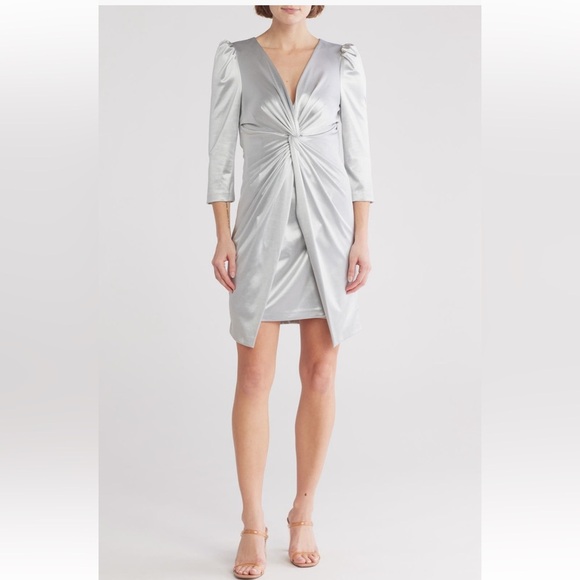 Julia Jordan Women’s Elegant Knotted Velour Sheath Silver Dress Sz 12/ Large - Picture 1 of 11